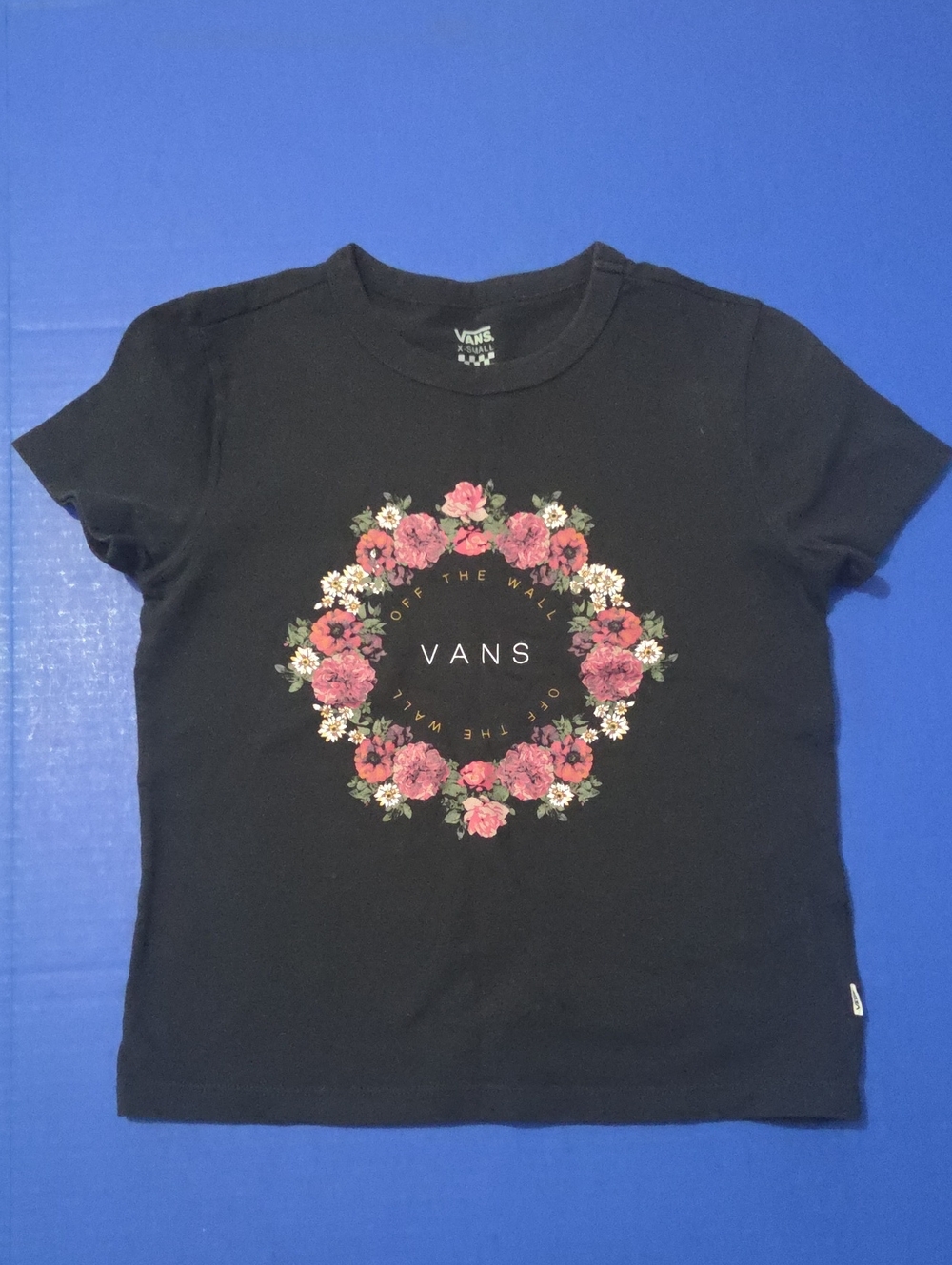 Vans Black Tee with Pink Floral Wreath